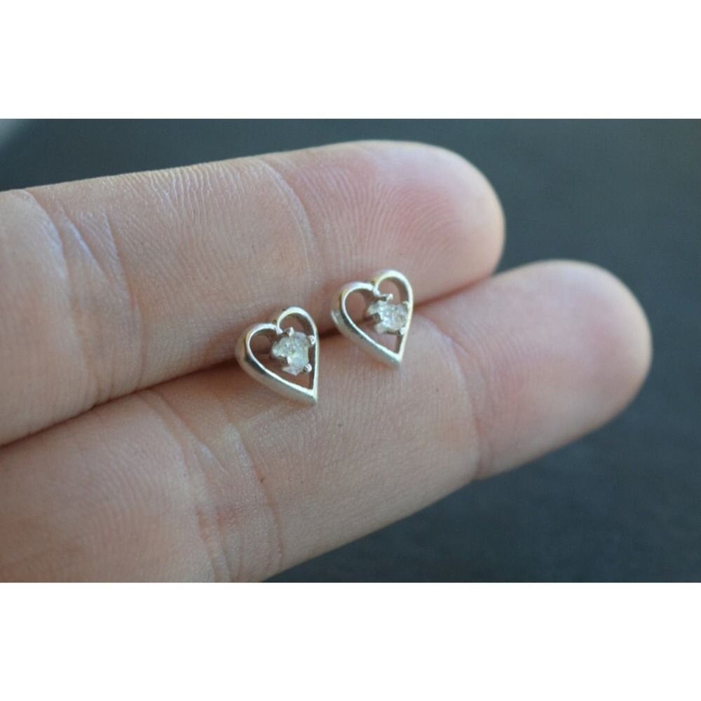 Sterling silver stud earrings, alternative diamond, uncut natural gemstones